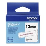 CINTA DE ETIQUETADO BROTHER BTAG232 12MM X 4M COMPATIBLE CON P-TOUCH ROJO SOBRE FONDO BLANCO